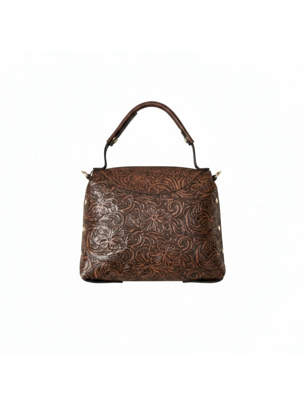 Pecan Brown Floral Studded Embossed Artisan LEATHER Purse Handbag Crossbody - Picture 3 of 15